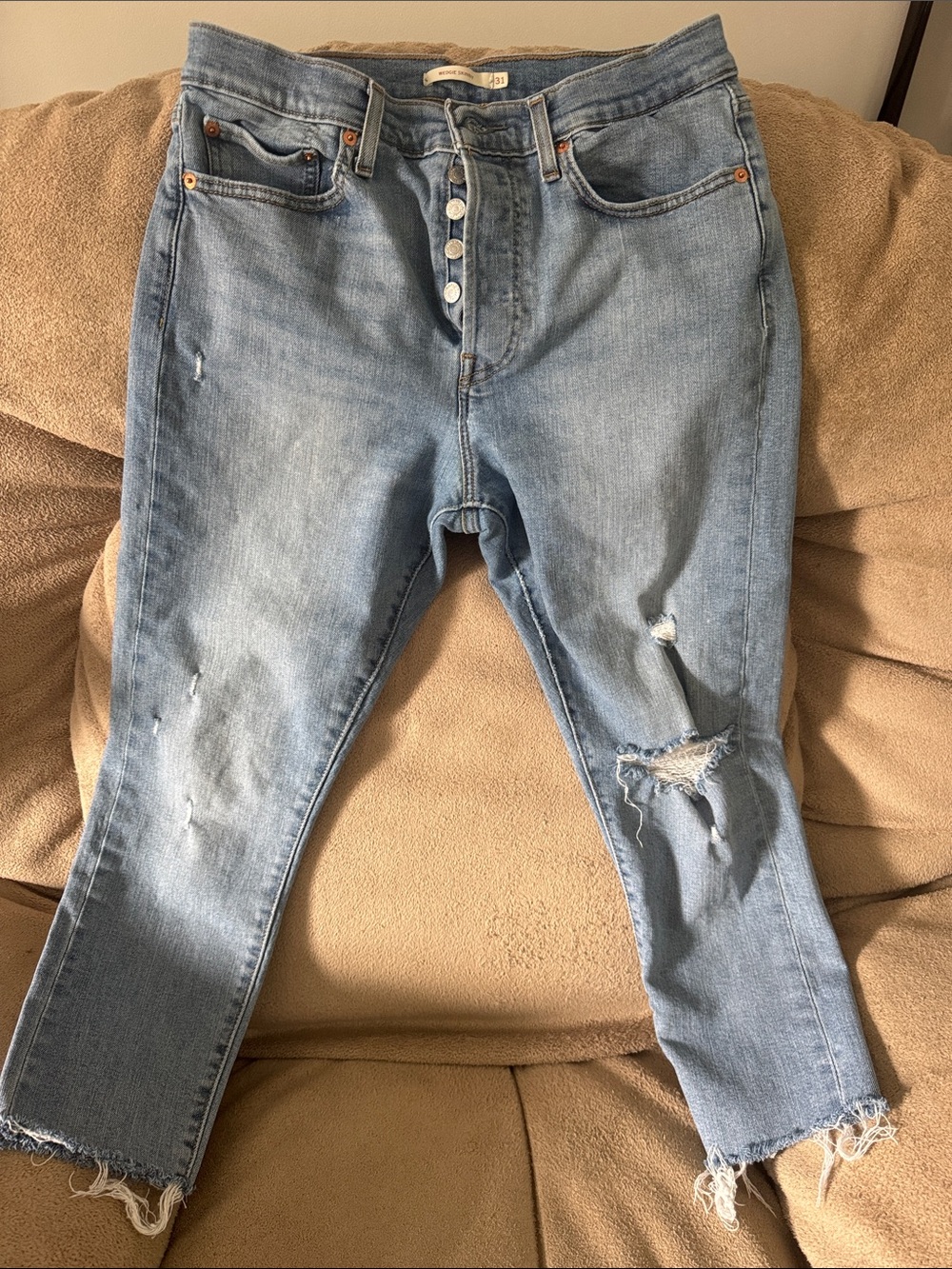 Levi’s Wedgie-Skinny Blue Distressed High-Rise Jeans